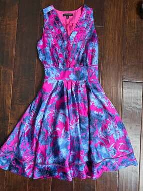 Vibrant Pink and Purple Banana Republic Floral Vee Dress Size 2 Petite